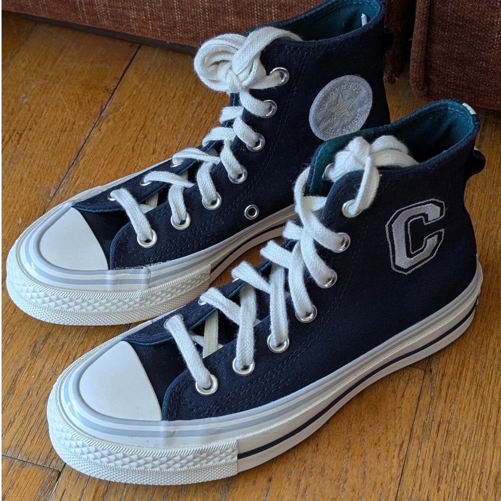 Converse Chuck 70 Hi Navy Canvas Sneakers Womens 5 Mens 3 Teal Sole